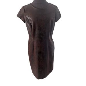 Chicos Brown Faux Leather Snakeskin Short Sleeve Sheath Dress Womens